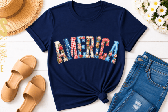 America Floral Patchwork Letters PNG: Crafting Patriotic Charm