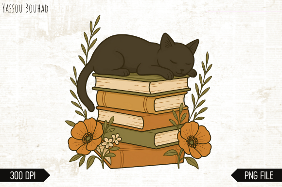 Designing with Whimsy: Cat Book PNG, Cat Flower Png, Cat Shirt