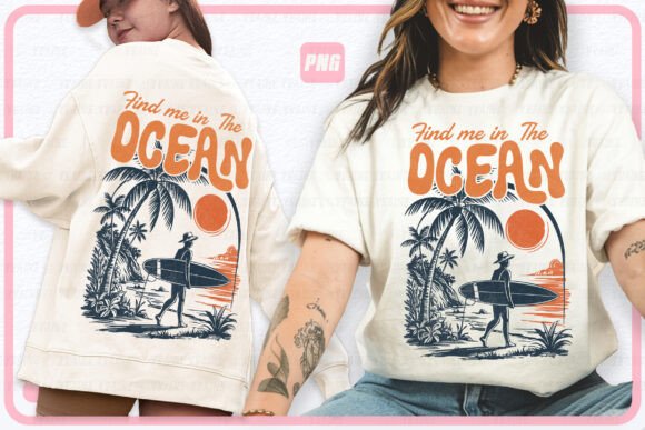 Find Me in The Ocean: A Retro Summer PNG for Beach Lovers