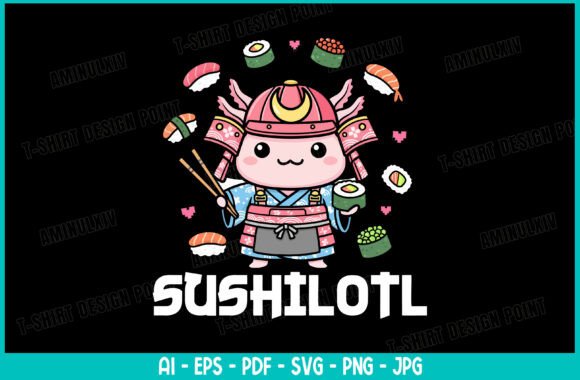 Sushilotl SVG: Kawaii Axolotl Samurai for Your Designs